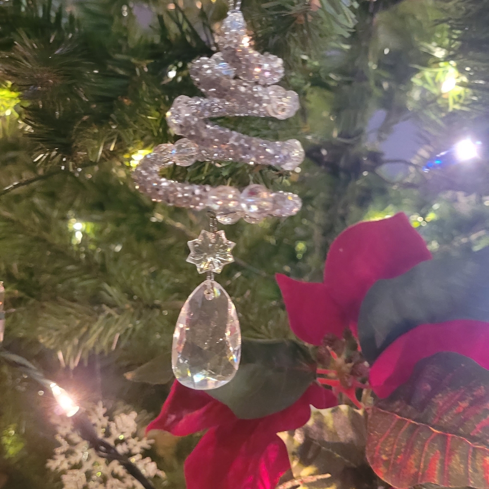 Elegant Silver Crystal Drop Christmas Tree Orniments 4pc